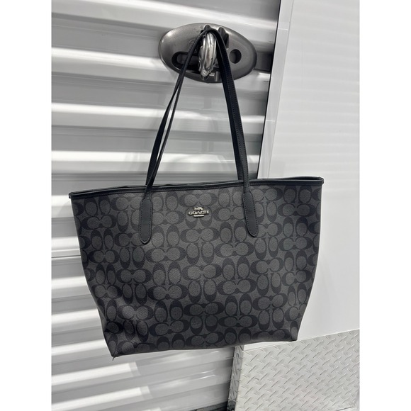 Coach | Bags | Coach City Tote In Signature Canvas Black Grey With